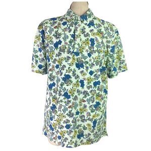 Nike Shirt Men L Blue Dri-Fit Player Floral Lightweight Short Sleeve Golf Polo